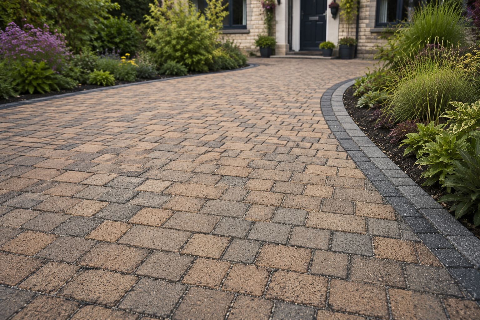 Rain-Garden Permeable Block Driveway